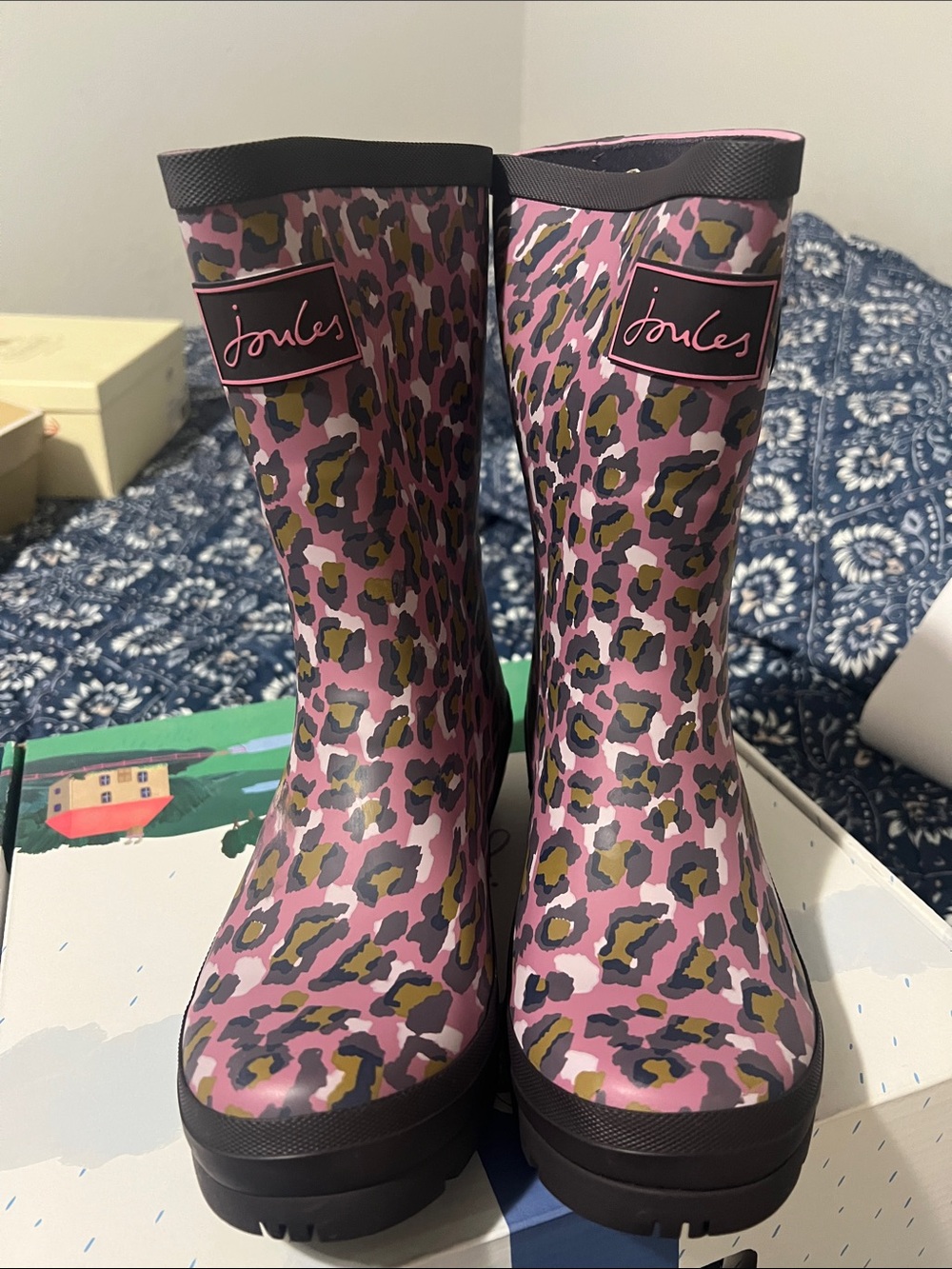 Joules Pink Leopard-Print Waterproof Boots